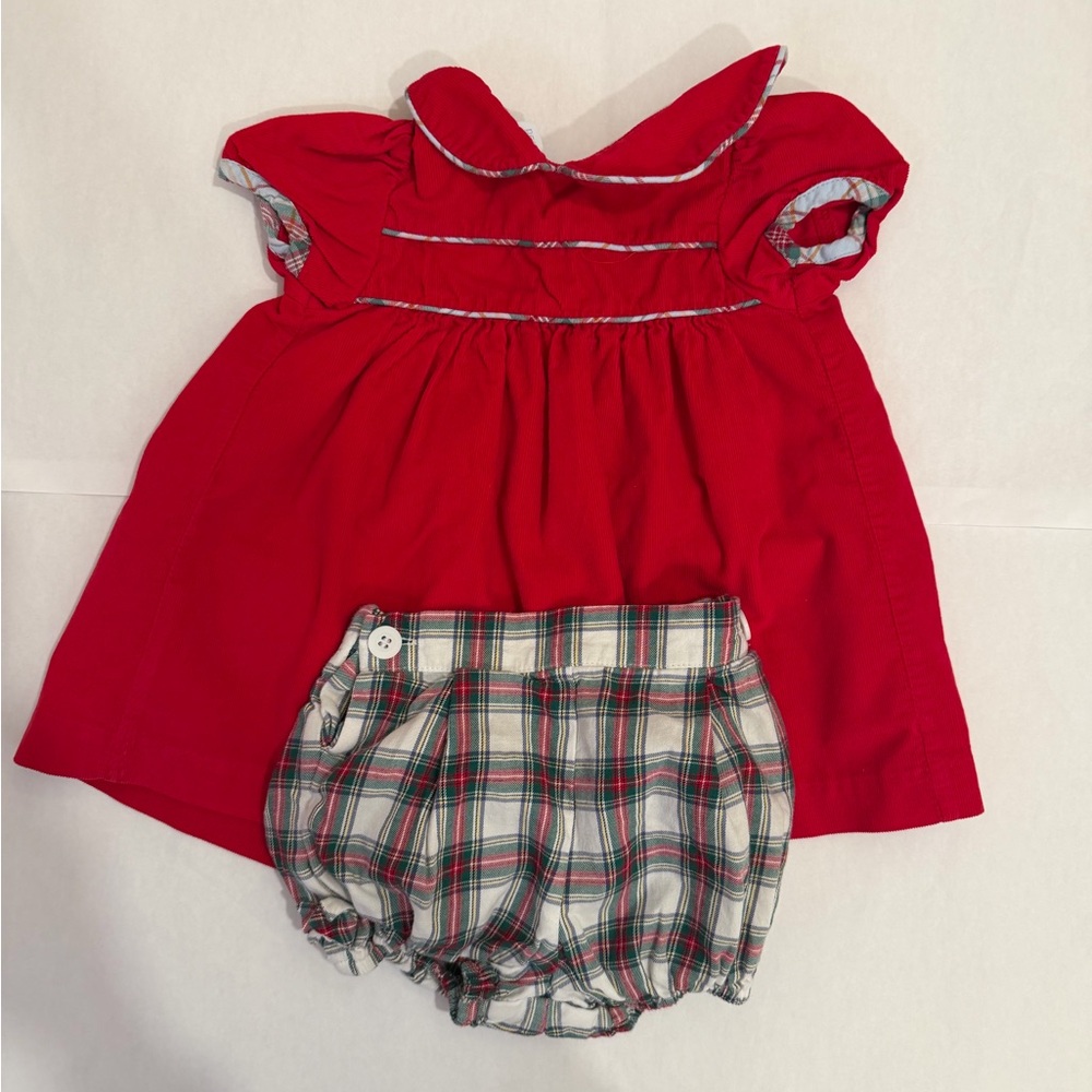 Bella Bliss Corduroy Red Dress and Plaid Shorts Set for Kids